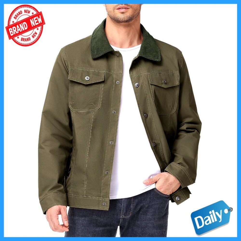Men's Cotton Canvas Trucker Jacket Corduroy Collar Flannel Lined Workwear